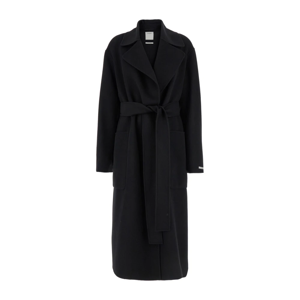 SPORTMAX Zwarte wollen jas met revers Black Dames