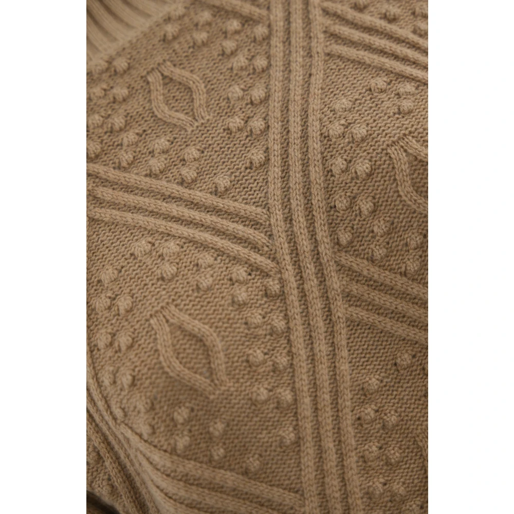 Max Mara Studio Argyle Cashmere Sweater High Neck Brown Dames