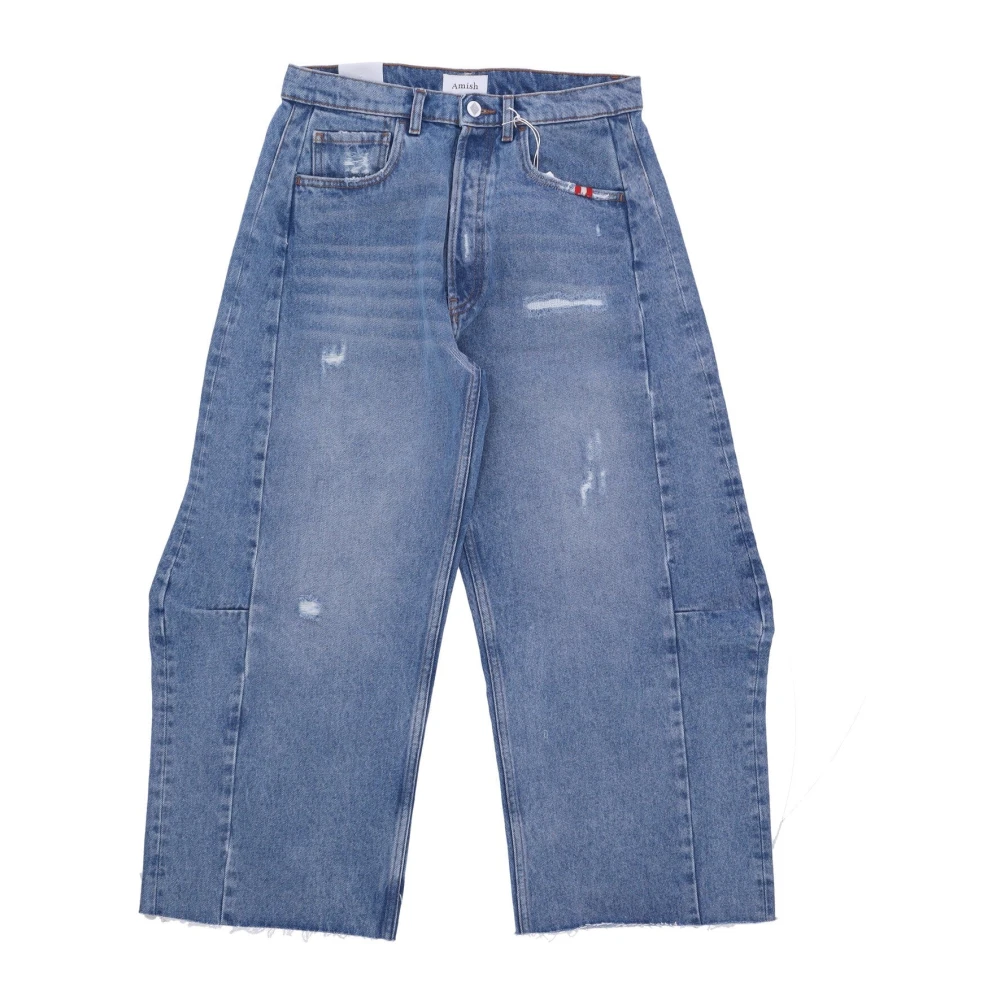 Amish Hoge taille rechte pasvorm denim shorts Blue Dames