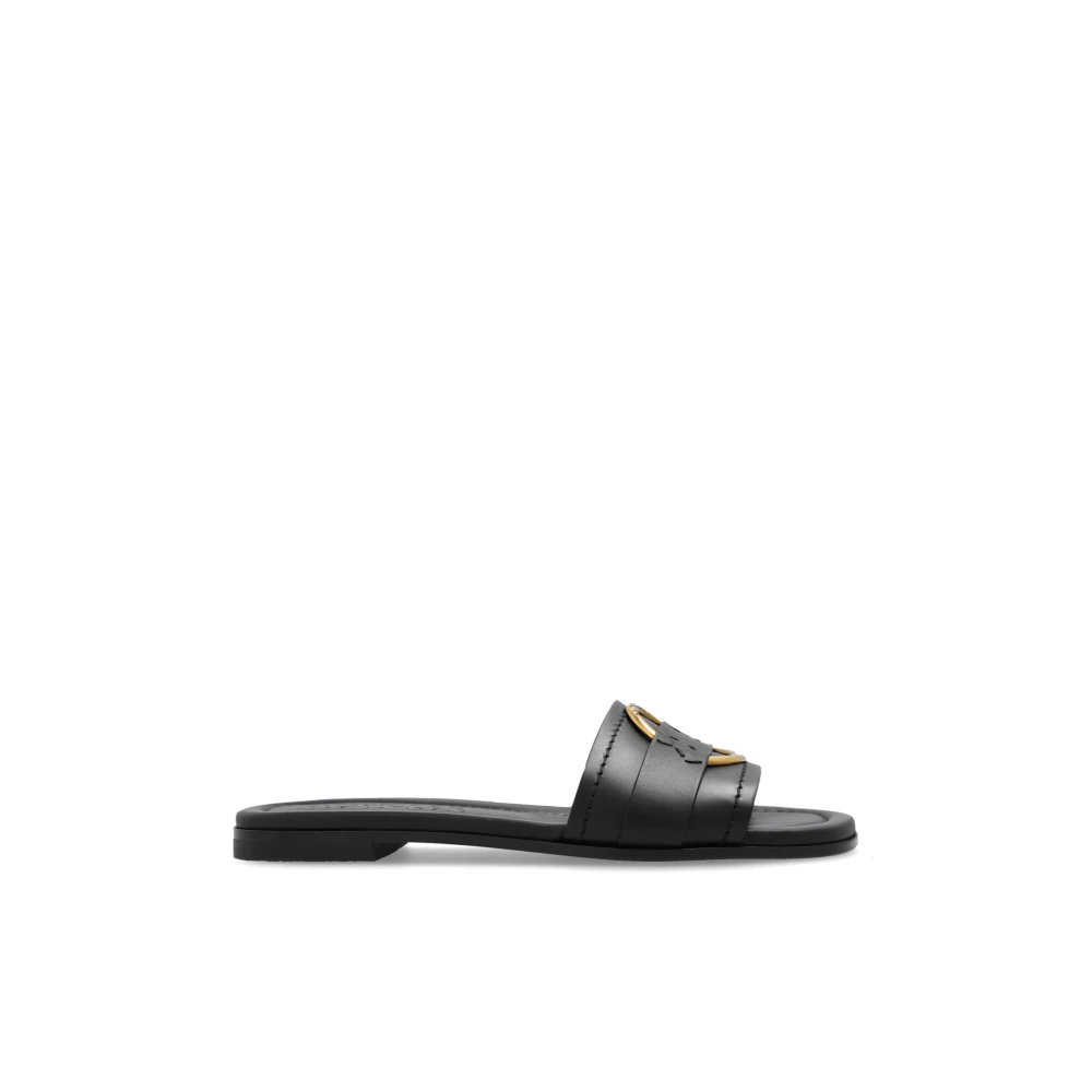 Moncler Black Bell Smooth Leather Flat Sandals - Female - Sliders - 3 Uk - Shoes