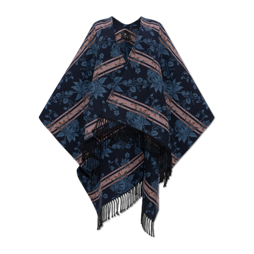 ETRO Wollen poncho met bloemmotief Blue Dames