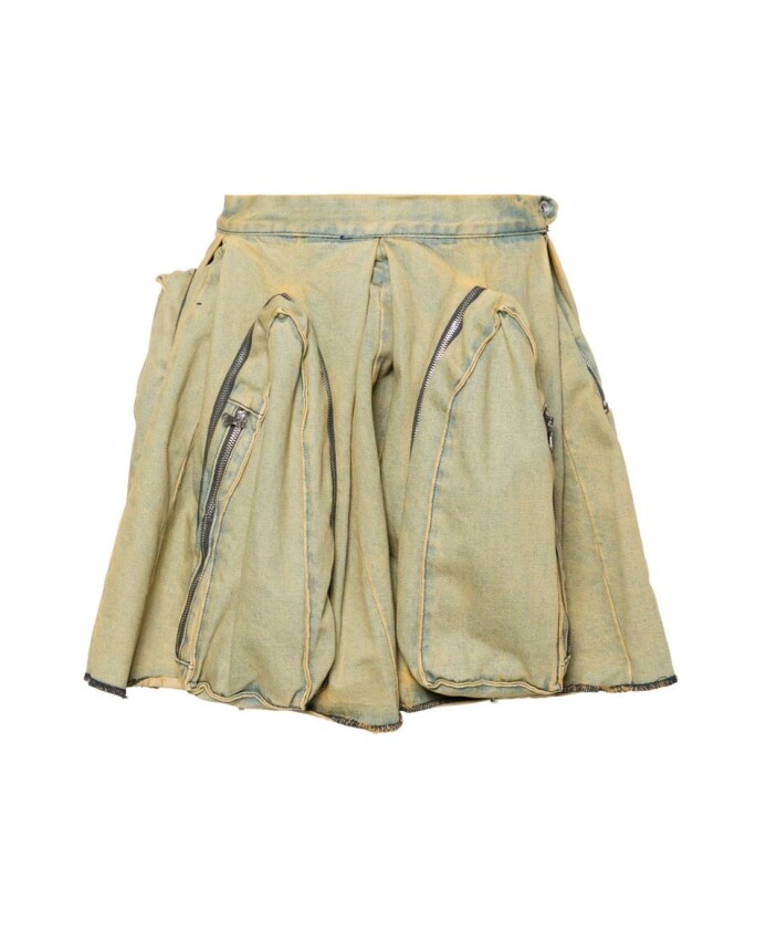 jupe-en-denim-vert-olive-drapee