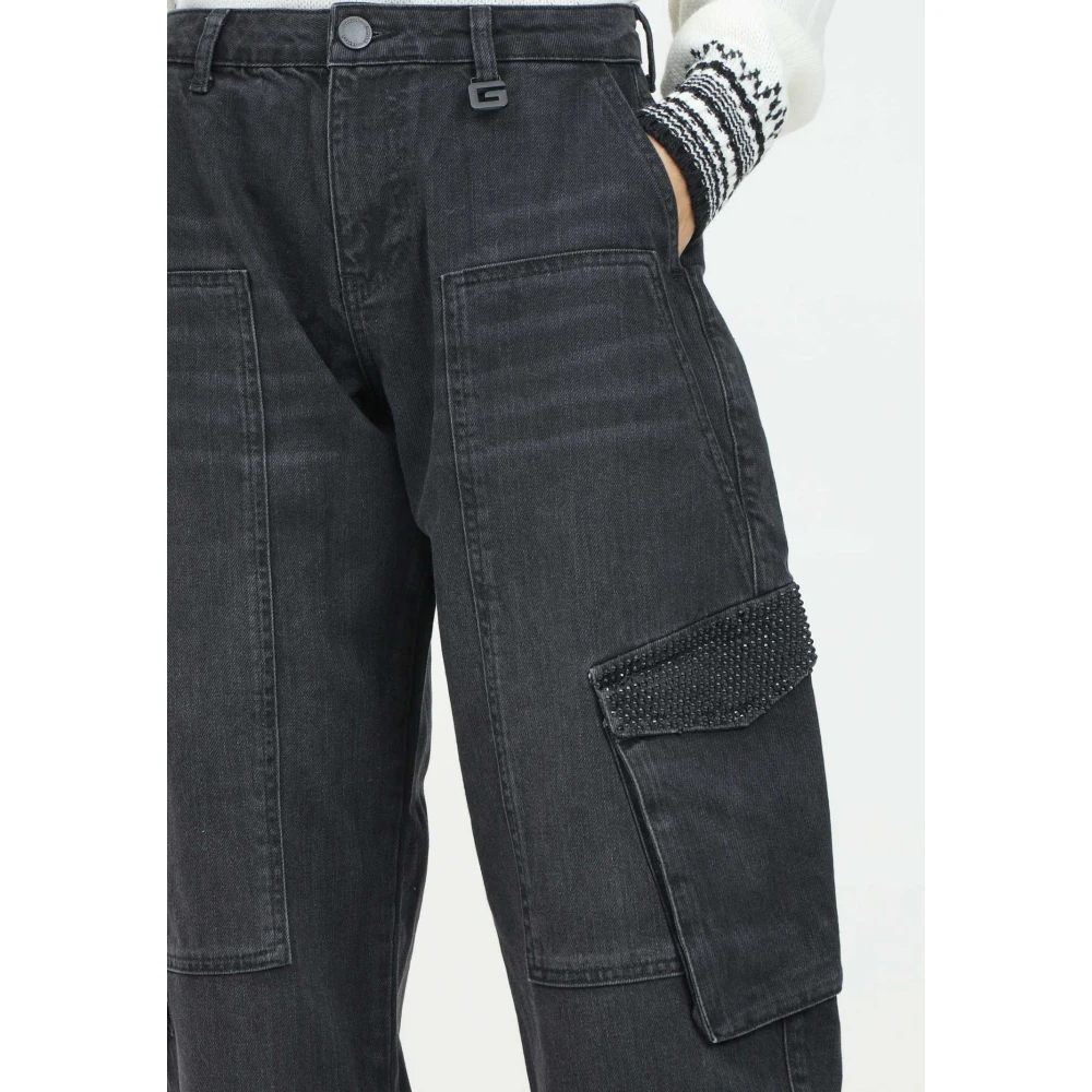 Gaëlle Paris Zwarte Cargo Jeans met Oversized Zakken Black Dames