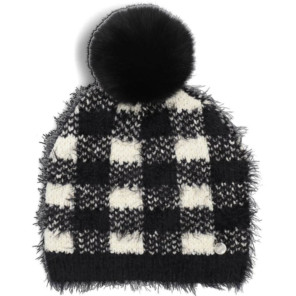 Liu Jo Geruite Hoed met Glitterdraad Pompon Black Dames