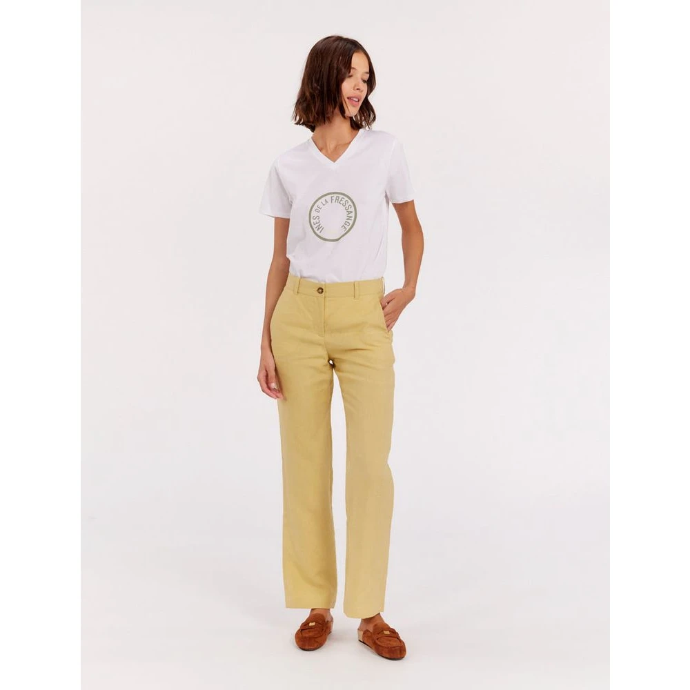 Ines De La Fressange Paris Straight-Leg Citroen Linnen Broek Yellow Dames