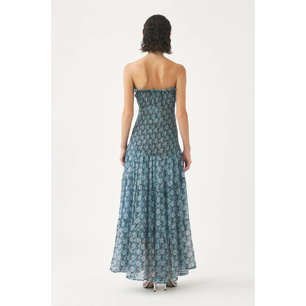 Antik batik Smocked chiffon strapless jurk Cassy Blue Dames