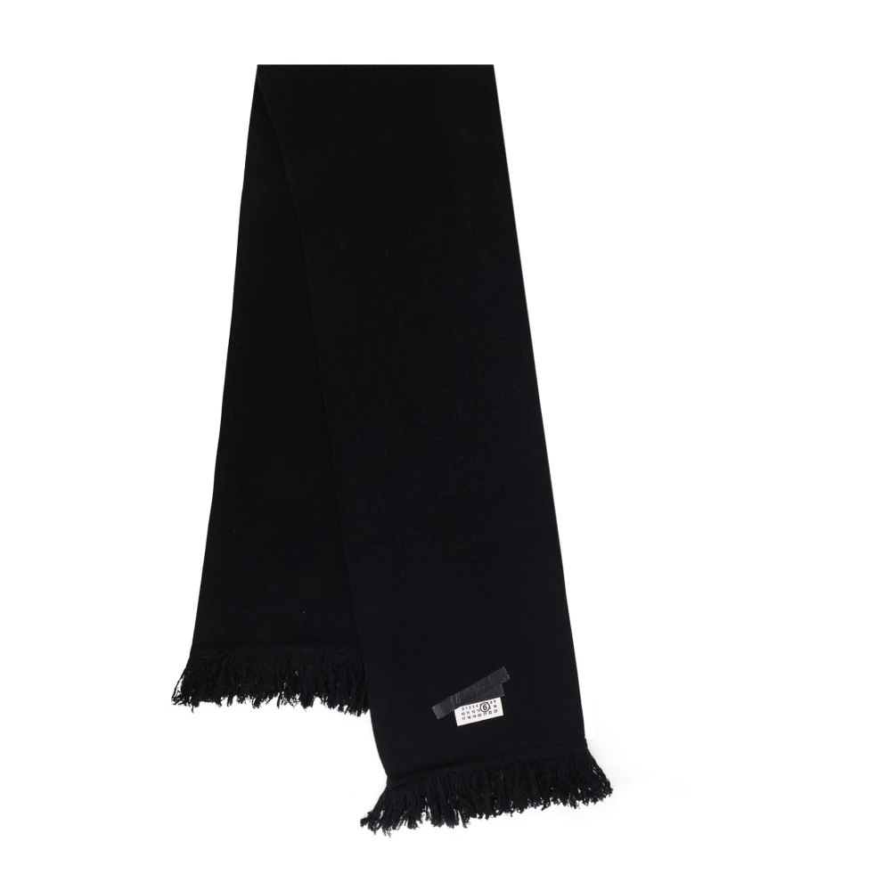 Mm6 Maison Margiela Men's Black Knit Scarf With Fringe - Winter Scarves - One Size - Accessories