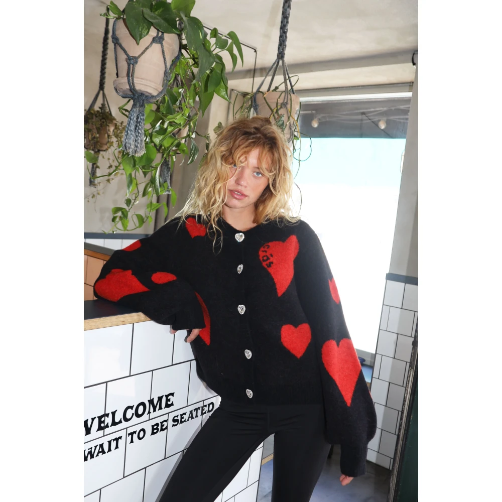 Cras Zwarte Harten Cardigan met Hartknopen Black Dames