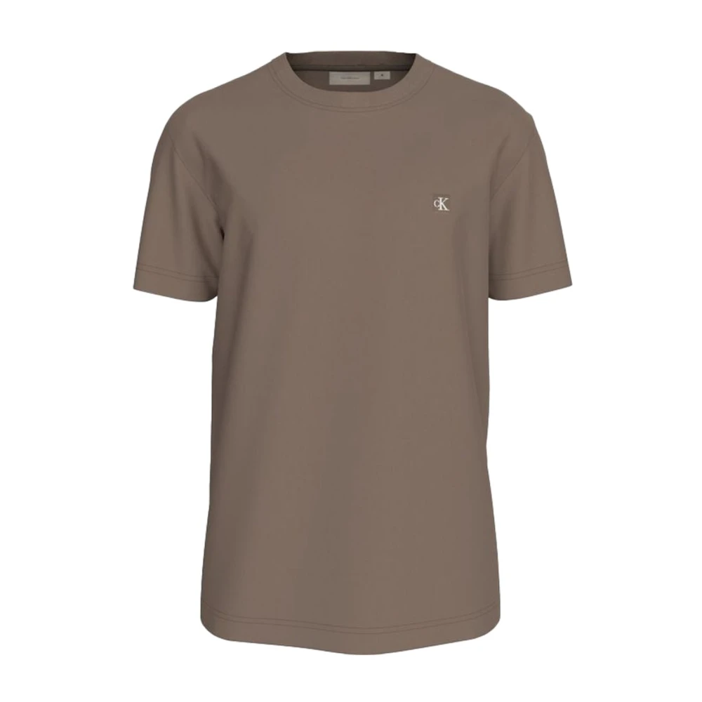 Calvin Klein Bruin Logo Patch Katoenen T-shirt Brown Heren