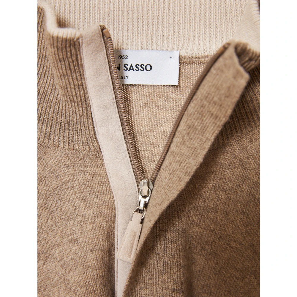 Gran Sasso Luxe Half-Zip Gebreide Trui Beige Heren