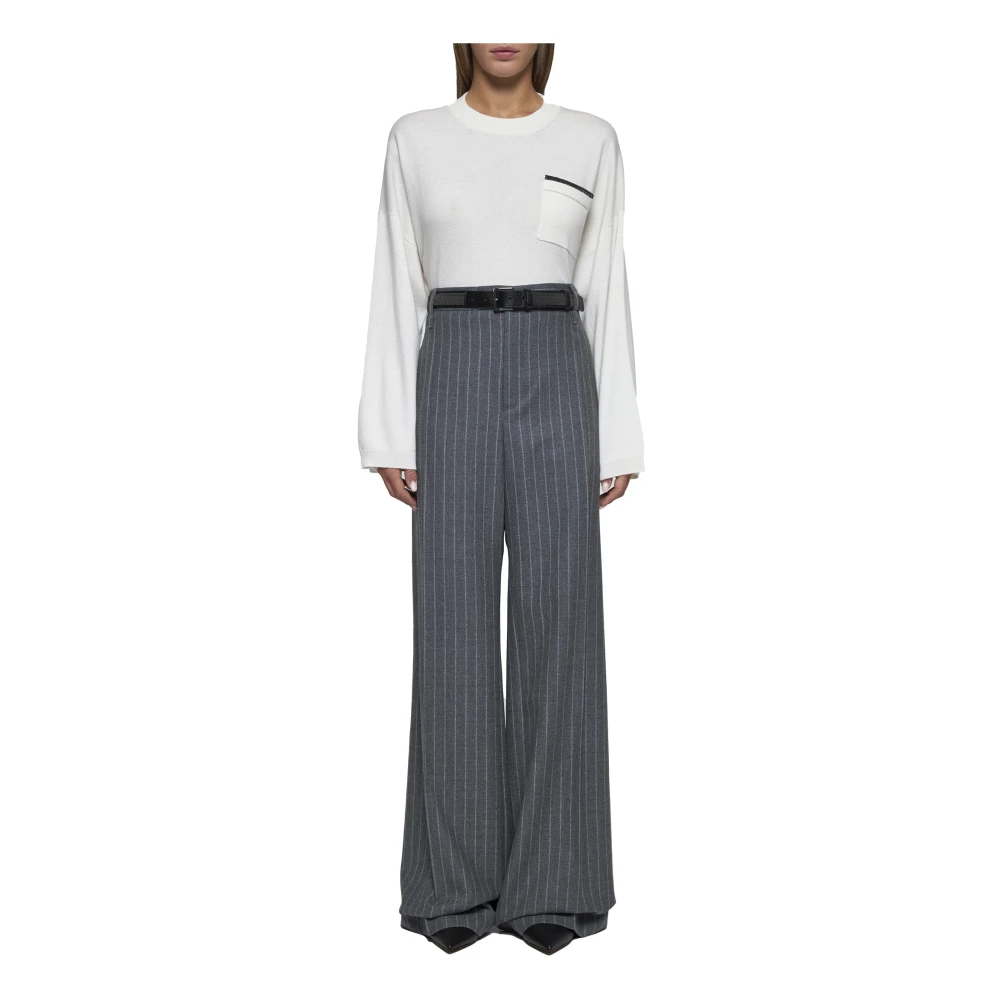 BRUNELLO CUCINELLI Luxe witte kasjmier trui met ronde hals White Dames