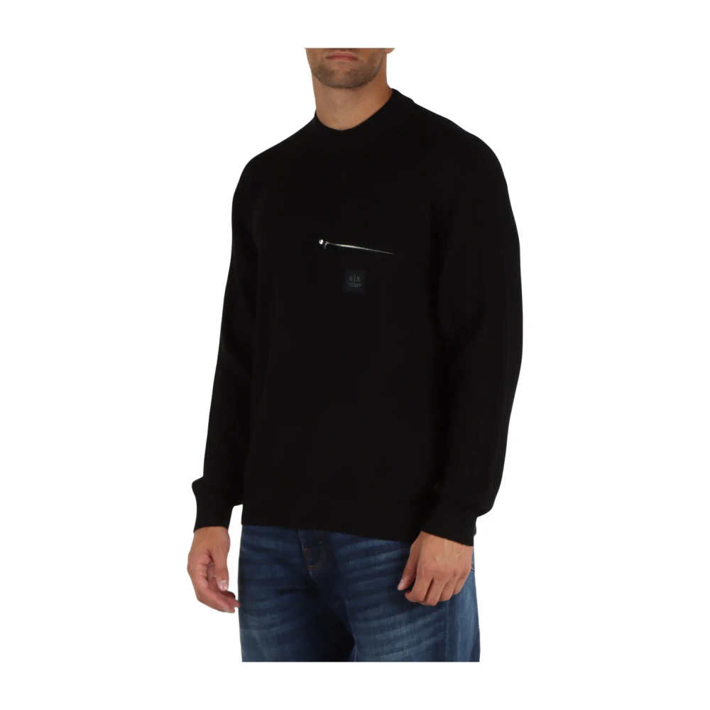 Armani Exchange Geribbelde katoen en zuivere wollen trui Black Heren