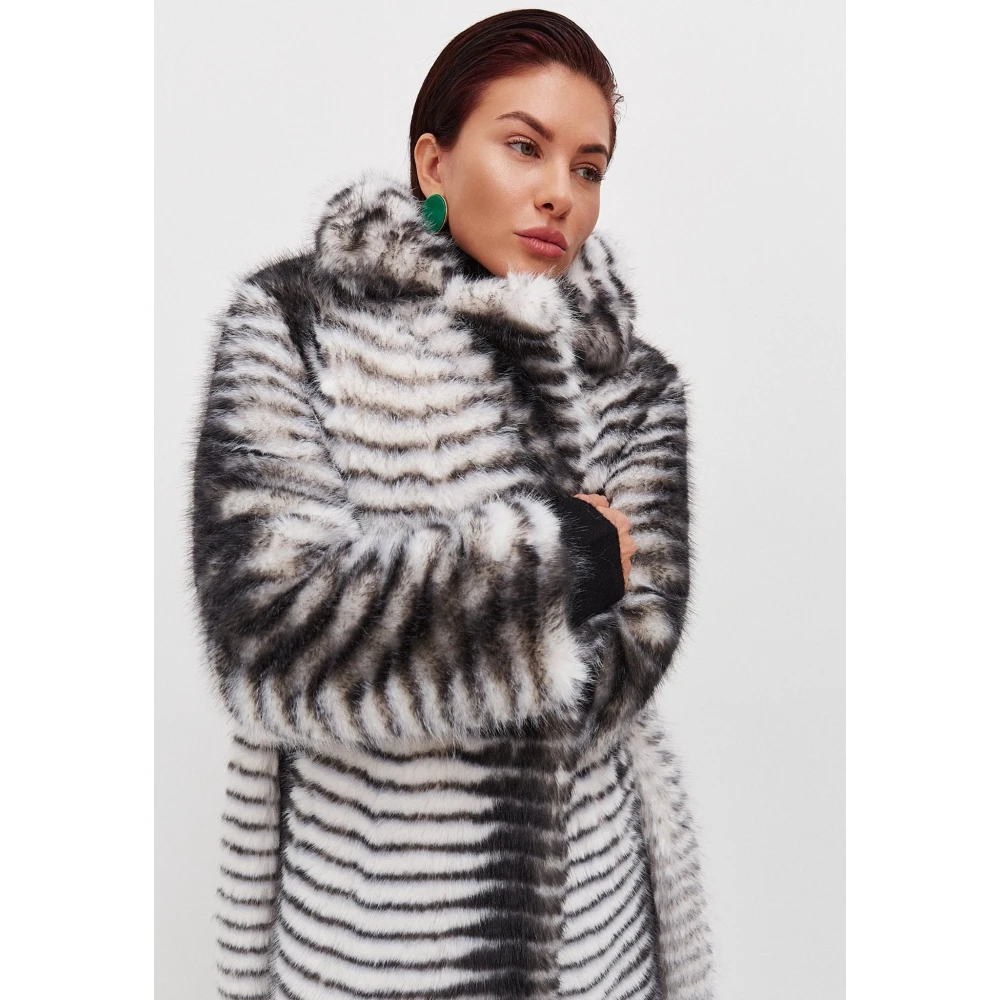 Cesare Gaspari Winter Faux Fur Geriemde Lange Jas Gray Dames