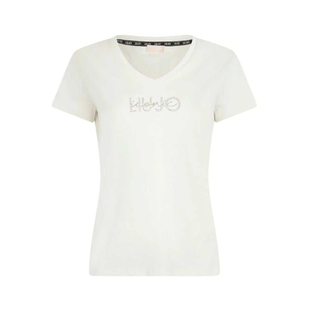 Liu Jo Women's White T-Shirts, Xl, Cotton T-Shirt With Rhinestone Logo