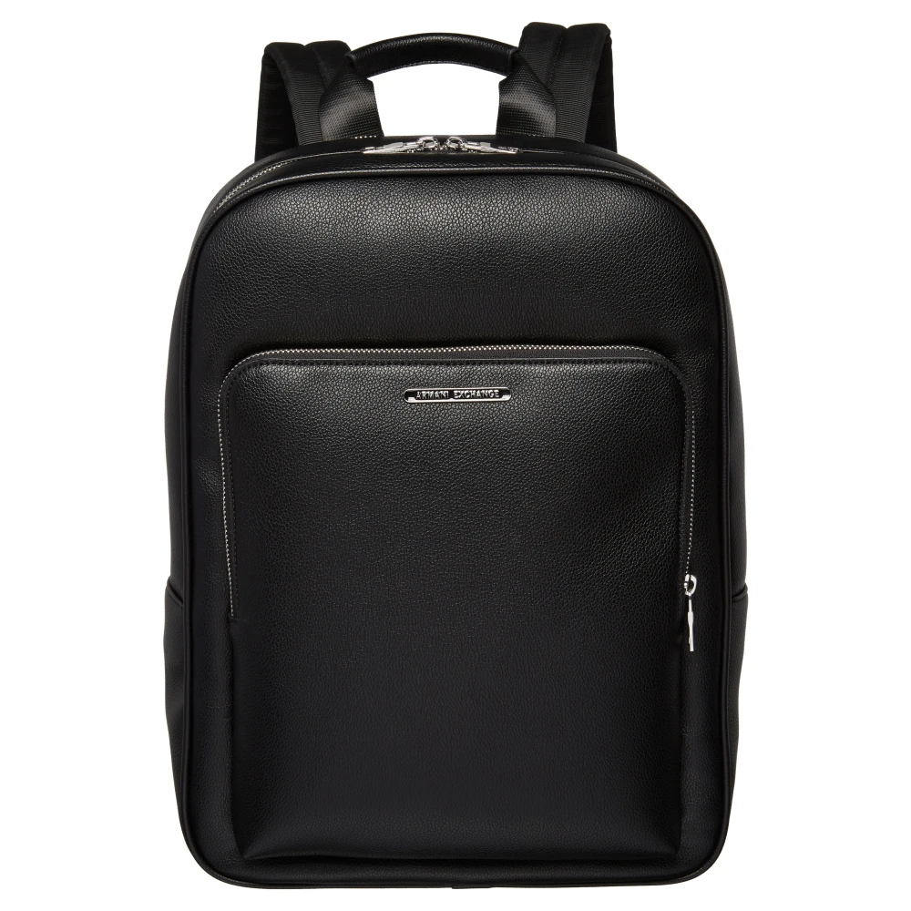 Armani Exchange Black Textured Backpack With A Zippered Pocket And Padded Straps - Image 3