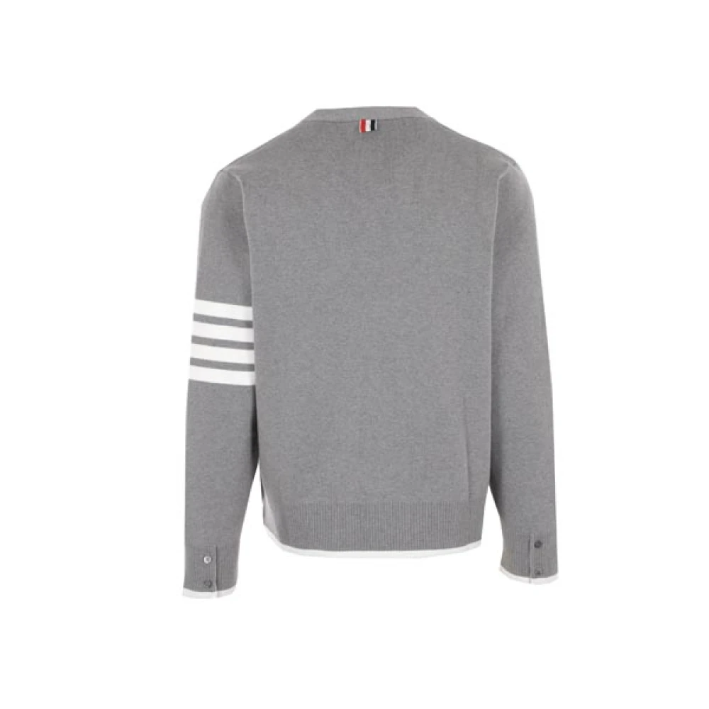 Thom Browne Grijze Katoenen Cardigan met 4bar Detail Gray Heren