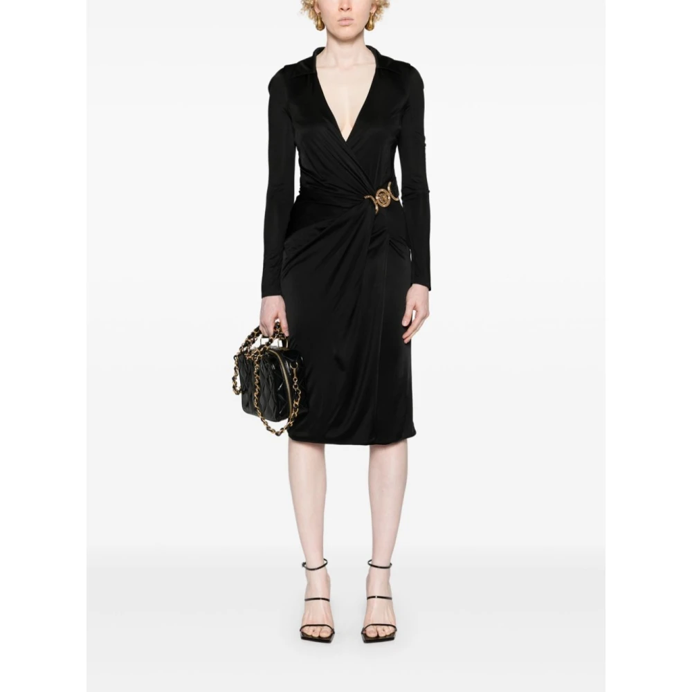 Versace Zwarte Diepe V-Hals Jurk Black Dames
