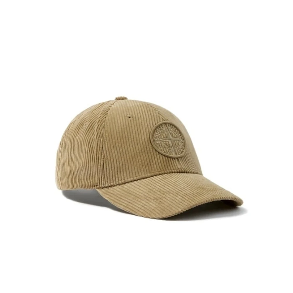 Stone Island Corduroy Logo Cap Verstelbare Band Clip Beige Heren