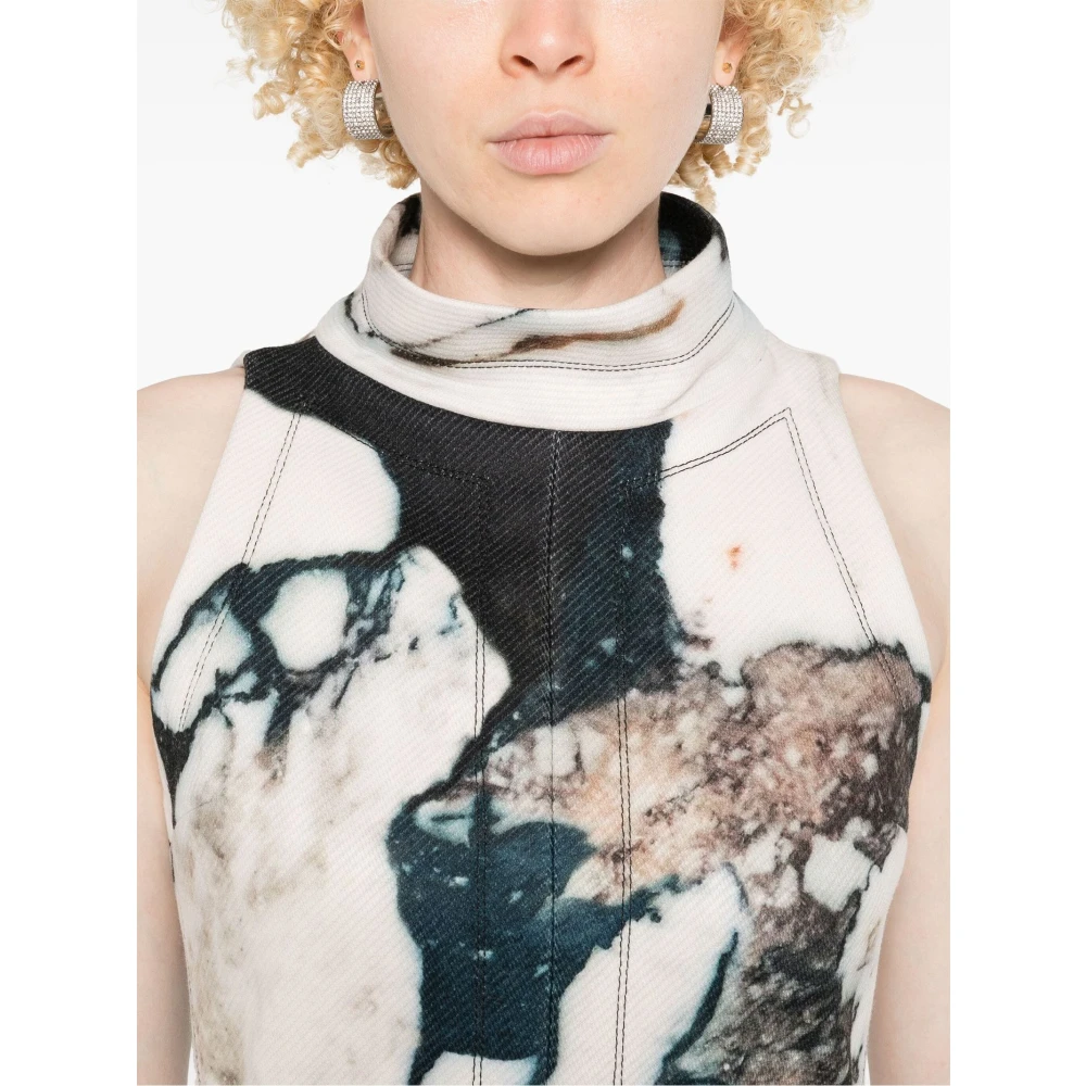 Roberto Cavalli Marmerprint Minijurk in Wit Multicolor Dames