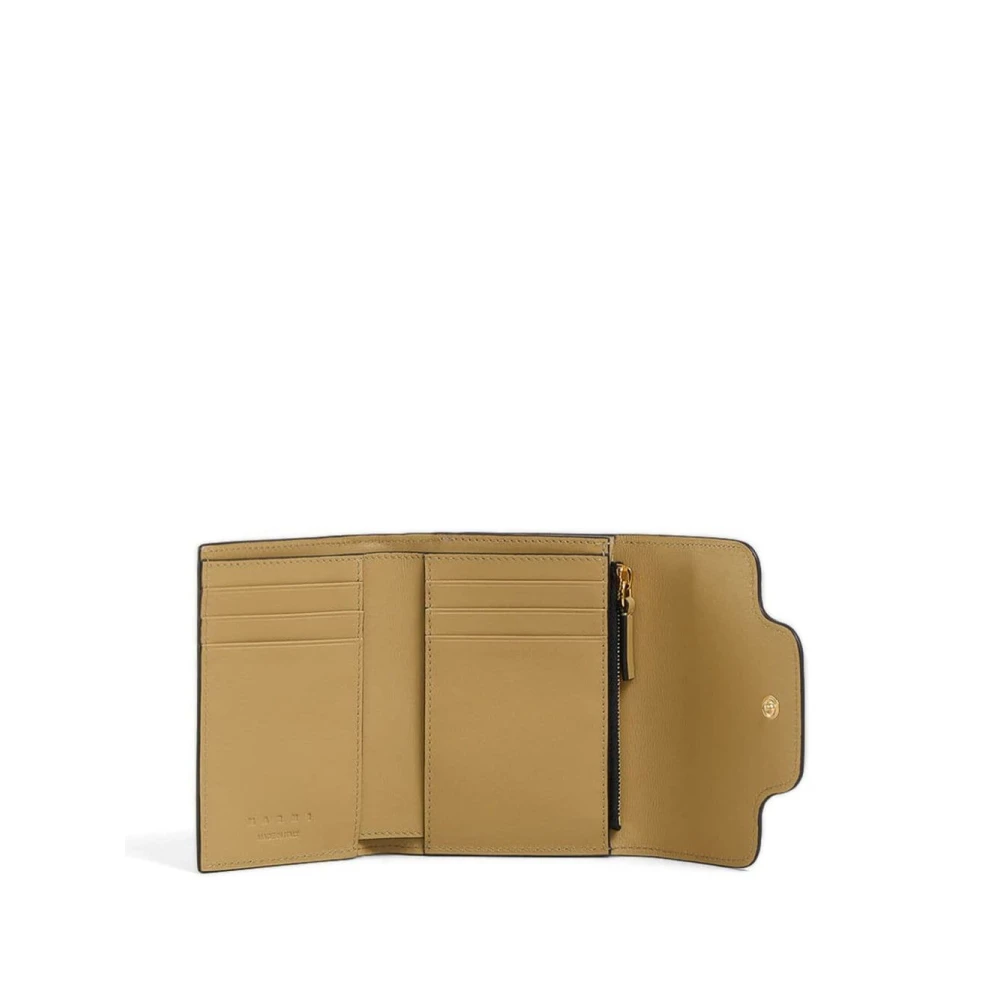 Marni Beige Leren Portemonnee Drievoudig Ontwerp Beige Dames