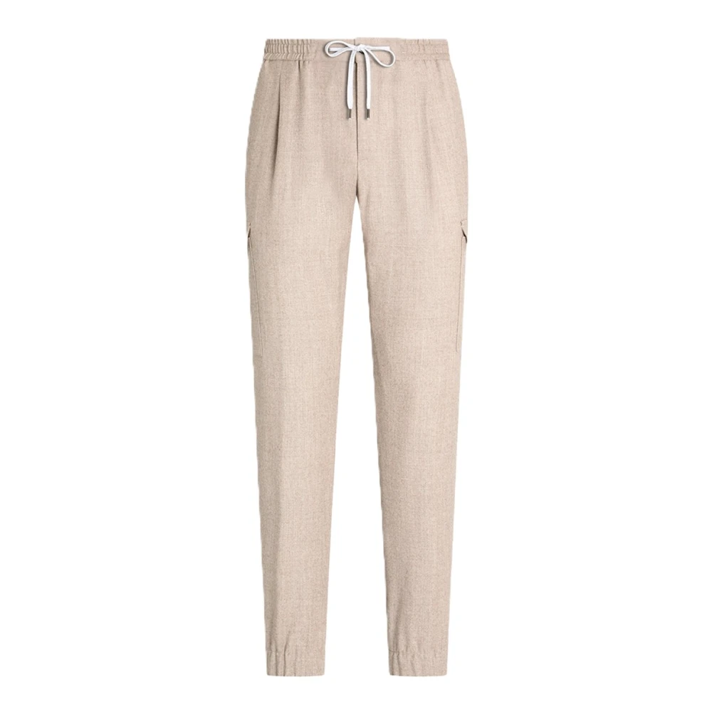PT Torino Zachte Pasvorm Cargo Wol Kasjmier Broek Beige Heren