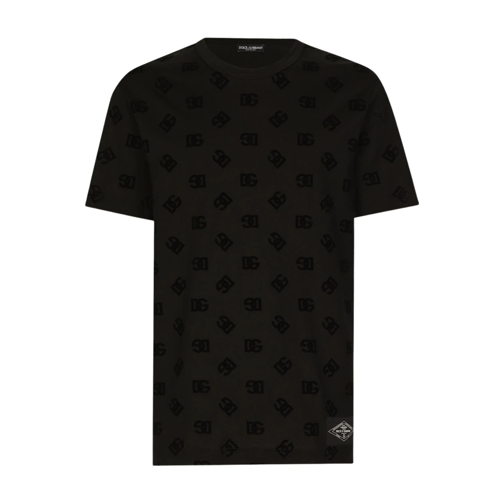 Dolce & Gabbana Flocked Katoenen T-shirt Black Heren