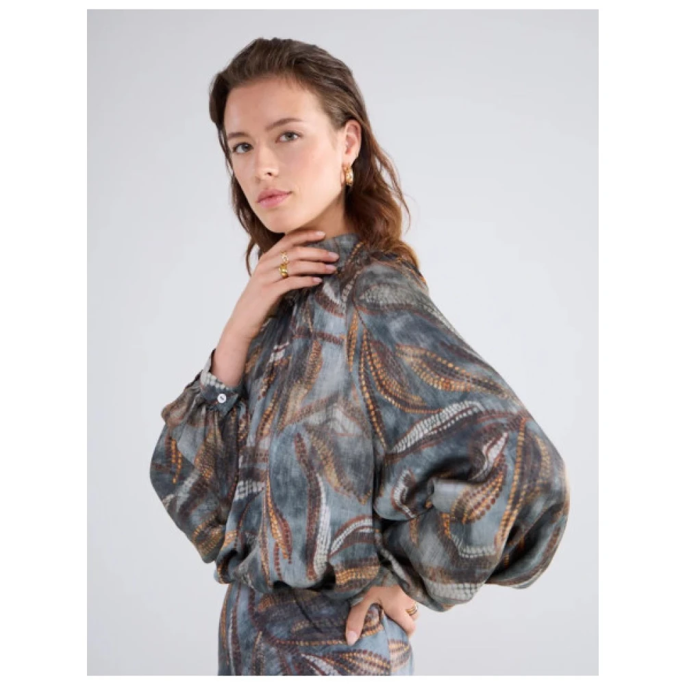 Summum Woman Convertible Officer Kraag Blouse Gray Dames