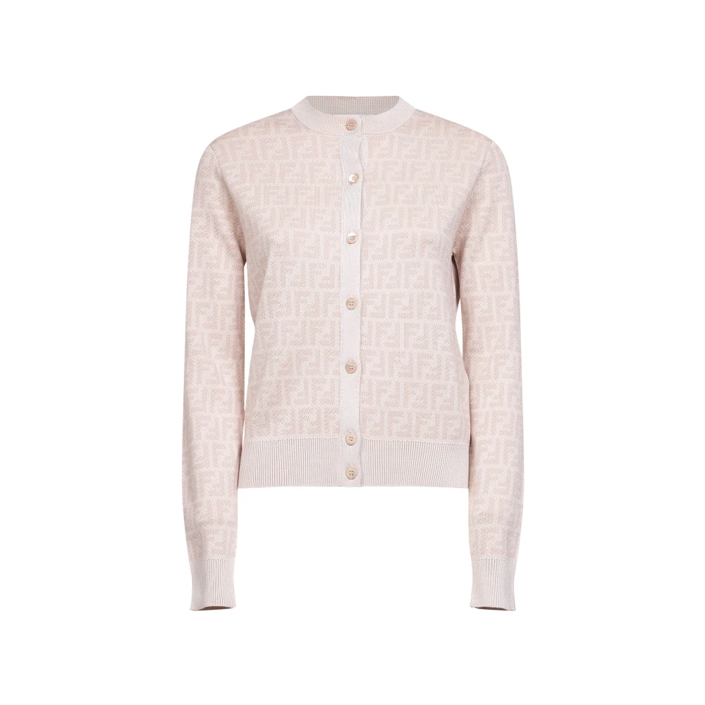Fendi Women's Pink Ff-Jacquard Cardigan - Cardigans - S - Knitwear
