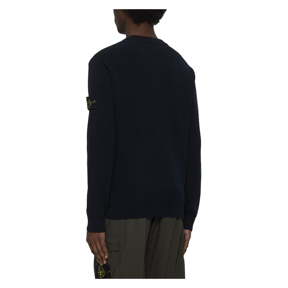 Stone Island Blauwe Geribbelde Trui met Badge Detail Blue Heren