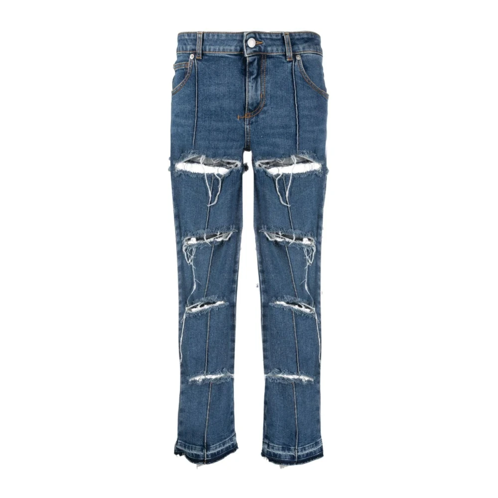 Alexander McQueen Slitna cropped jeans med revor Blue, Dam