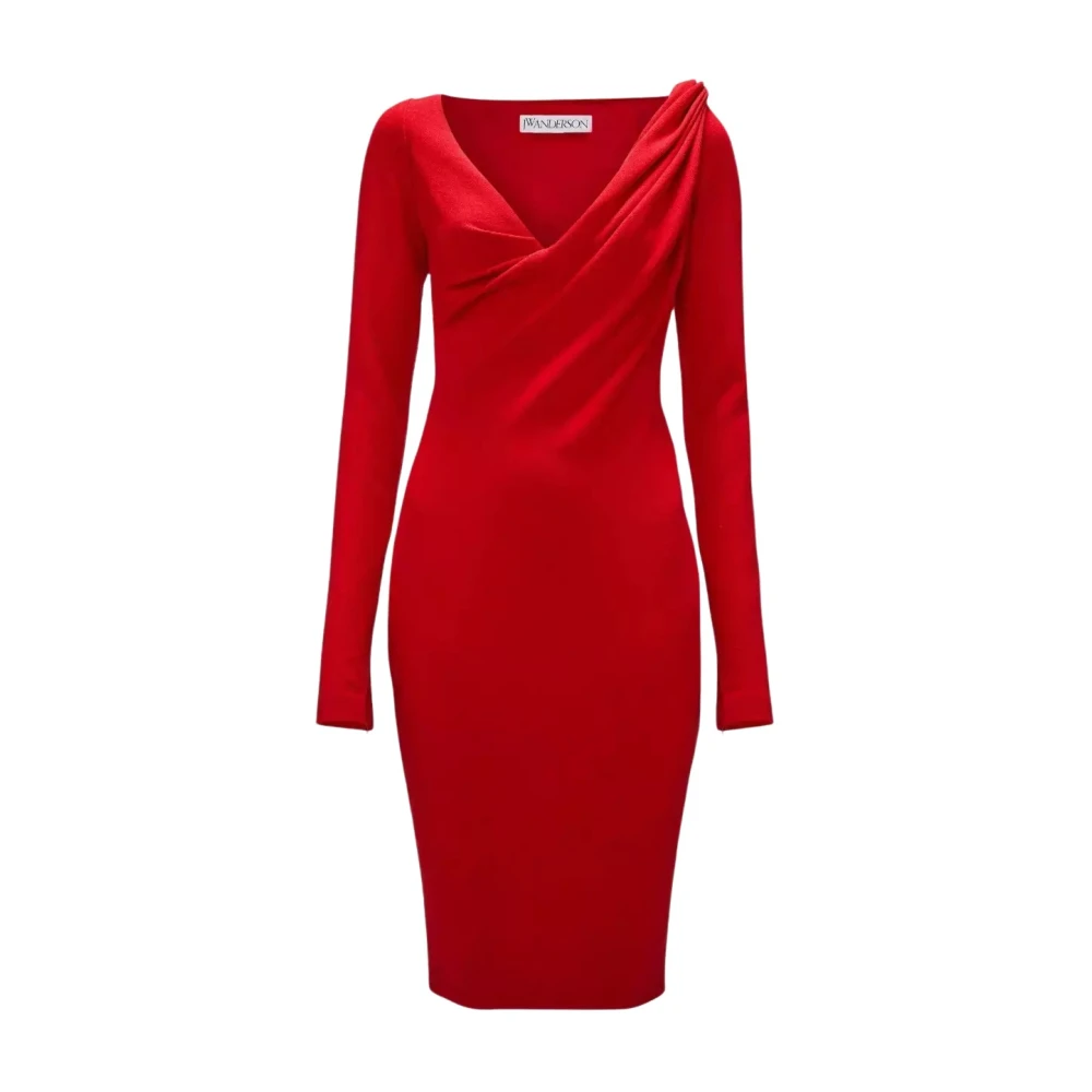 JW Anderson Rode Midi Jurk V-Hals Gedrapeerd Red Dames