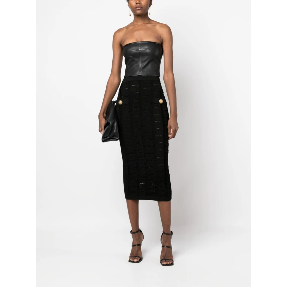 Balmain Prachtige Zwarte Midi Rok voor Vrouwen Black Dames