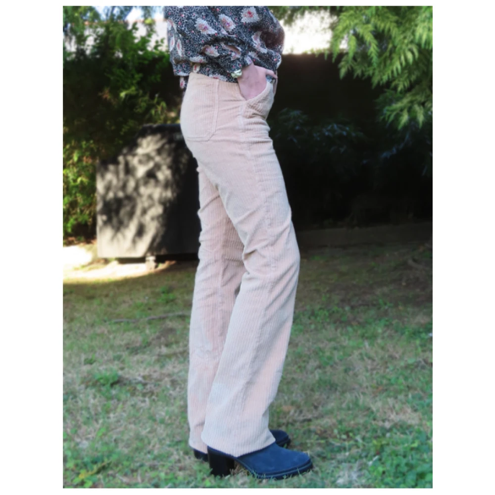 Denim Studio Ribfluwelen Flare Broek Beige Dames