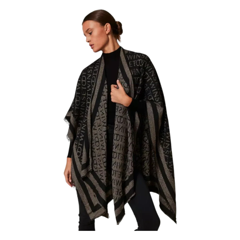 Twinset Stijlvolle Poncho voor Modieuze Looks Black Dames