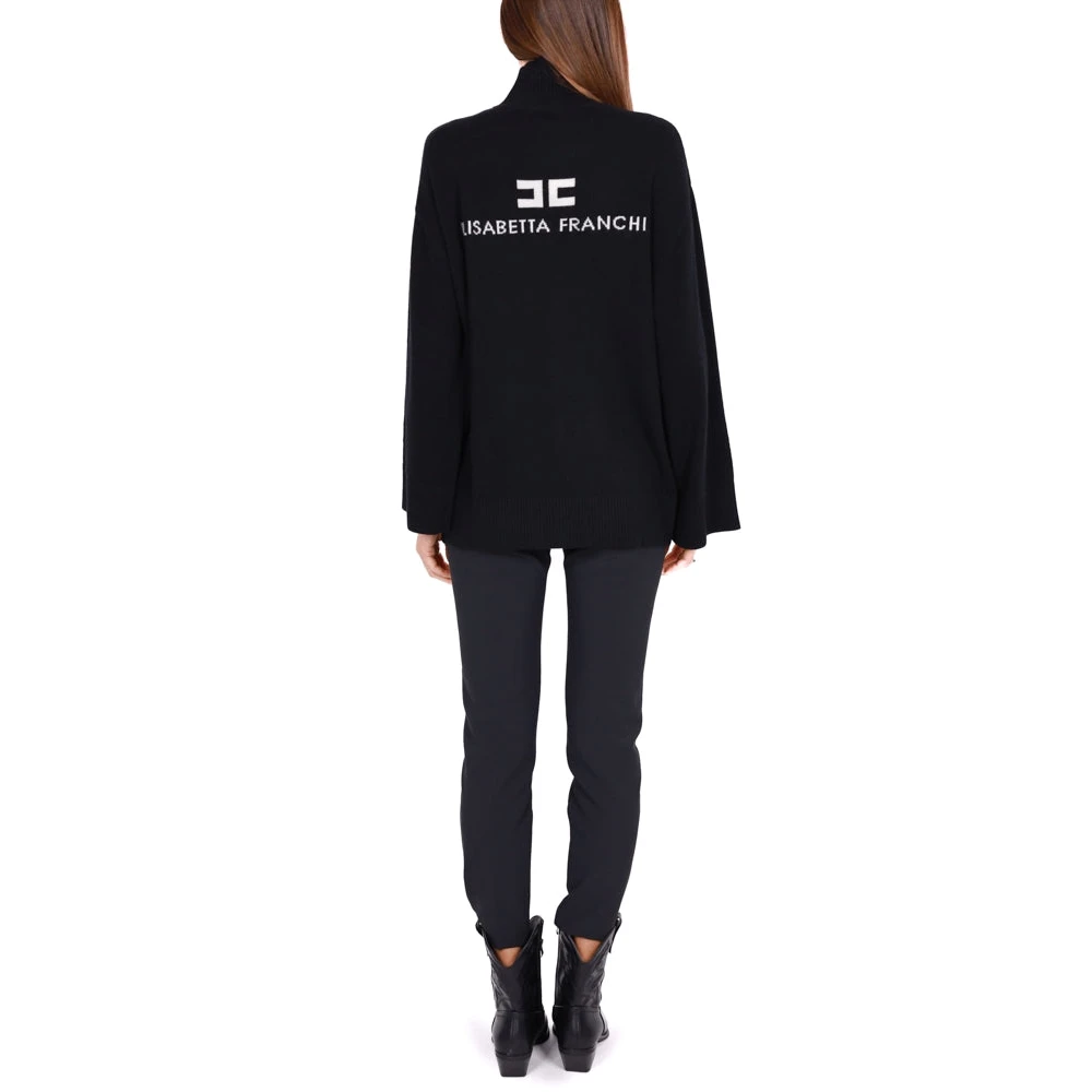 Elisabetta Franchi Cashmere Dolcevita met Maxi Logo Zwart Black Dames