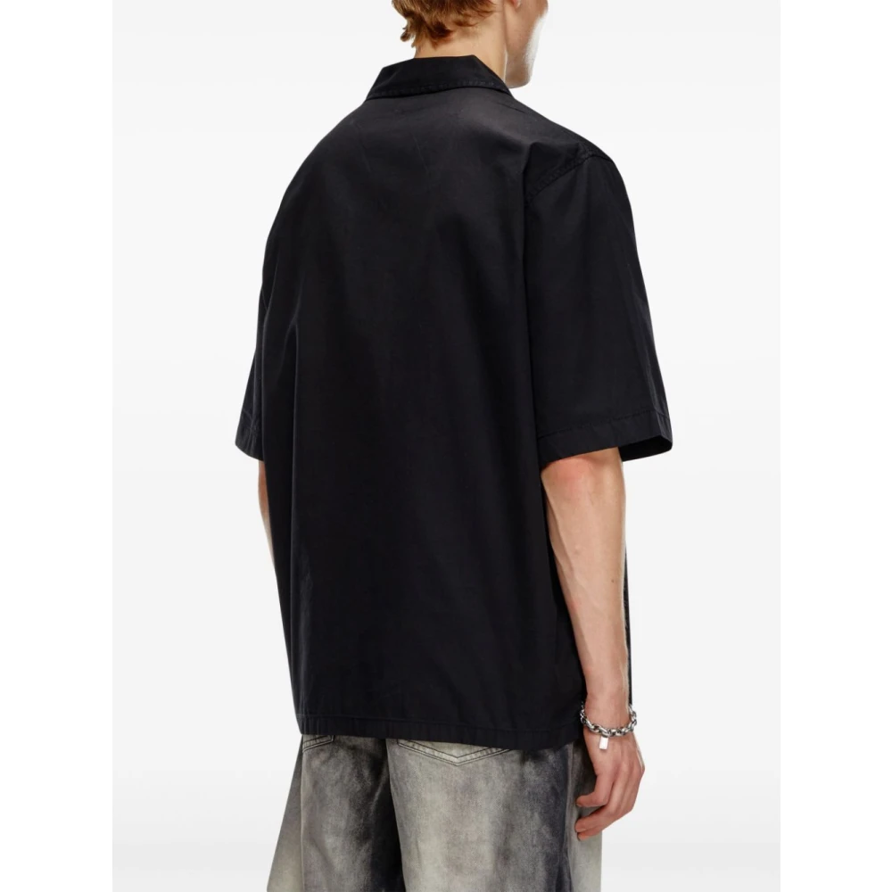 Diesel Zwarte korte mouw camp kraag overhemd Black Heren
