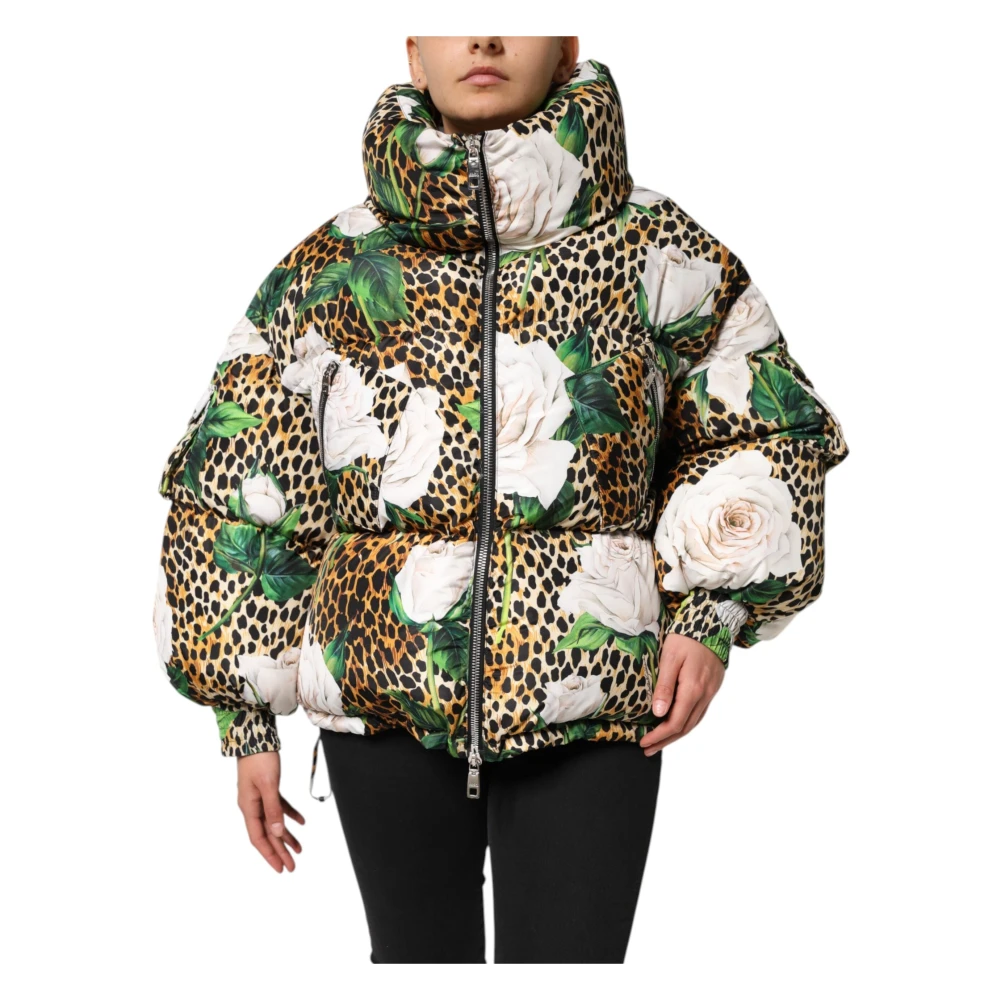 Dolce & Gabbana Women's Multicolor Winter Jackets, Xs, Leopard Rose Puffer Quilted Jacket