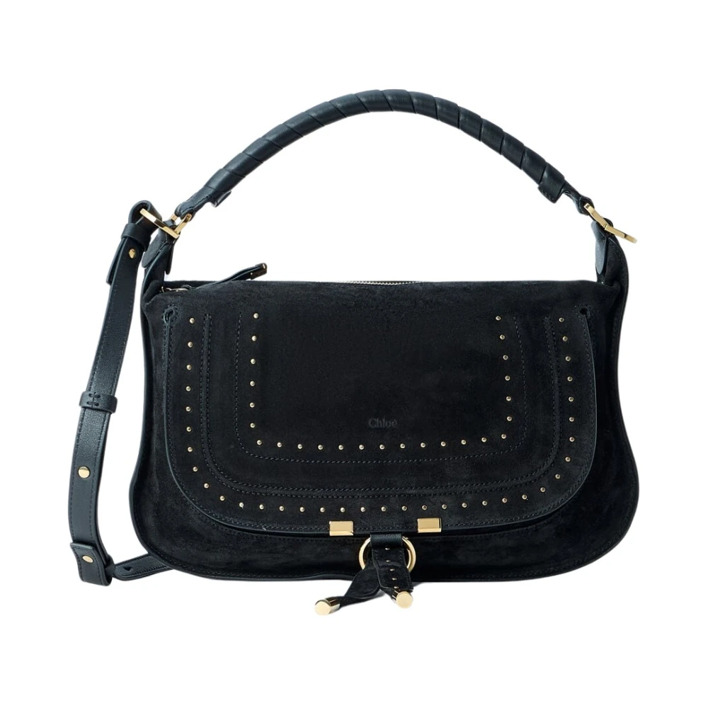 Chloé Marcie Medium Studded Suede Shoulder Bag - Frau Schultertaschen Black One Size - Immagine 3