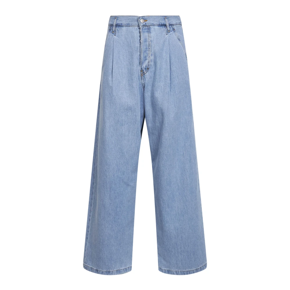 Dries Van Noten Men's Blue Wide Jeans, W32, Pleated Wide-Leg Jeans