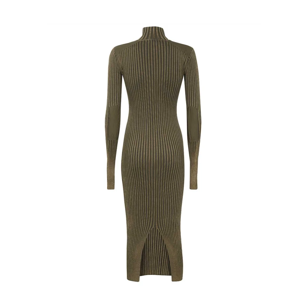 Versace Jeans Couture Geribbelde Gebreide Jurk met Logo Patch Green Dames