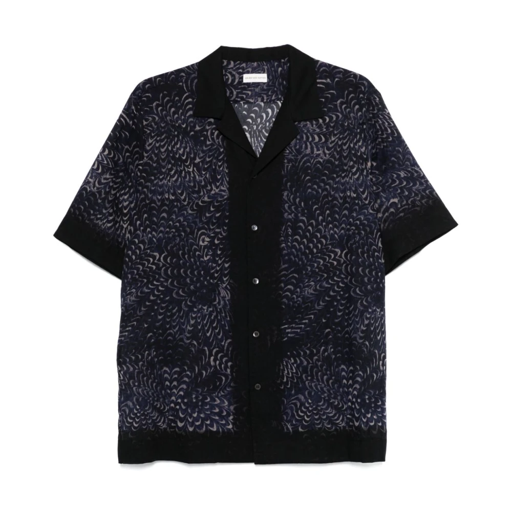 Dries Van Noten Middernachtblauw Grafische Print Campkraag Blue Heren