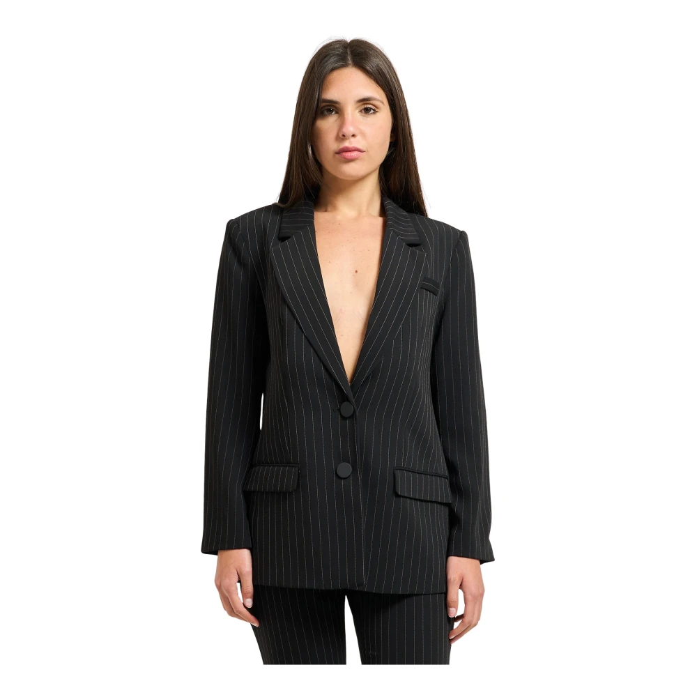 Armani Exchange Vrouw Zwart Jassen Dames, L, Leer, Gestreepte Stoffen Jas