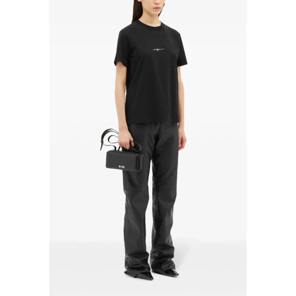 Msgm Zwart Katoen Logo Print Ronde Hals T-shirt Black Dames