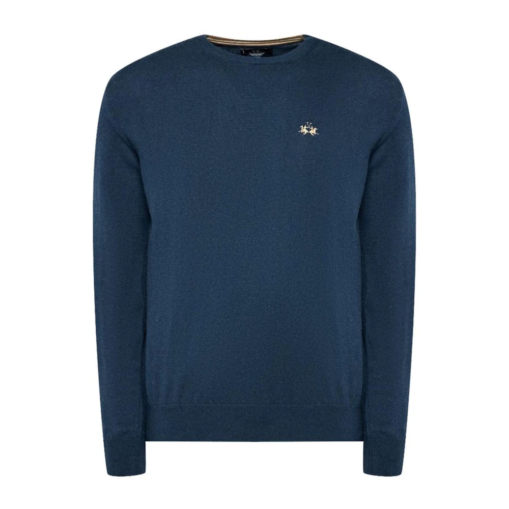 LA MARTINA Blauwe Logo Crew-Neck Sweater Katoen Wol Blue Heren