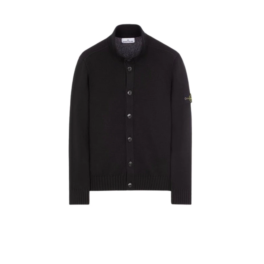 Stone Island Svart Cardigan i Vinterbomull Black, Herr