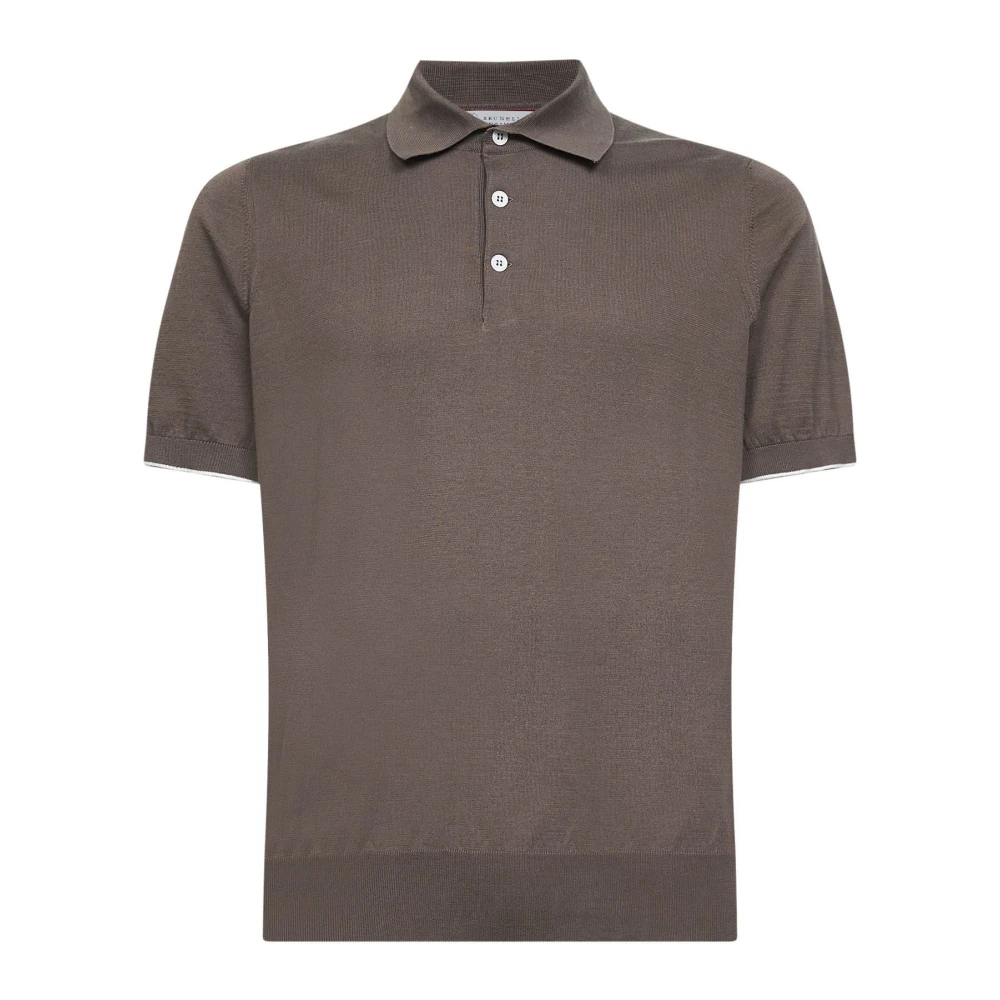 Brunello Cucinelli Brown Polo Shirts, Male, 2XL, Lightweight Knit Polo