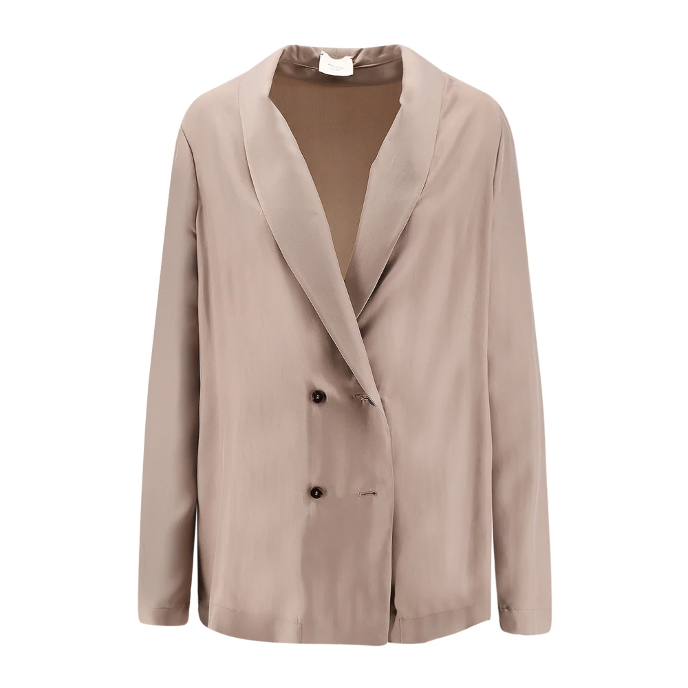 Alysi Women's Beige Double-Breasted Silk Blazer - Blazers - Xs - Jackets
