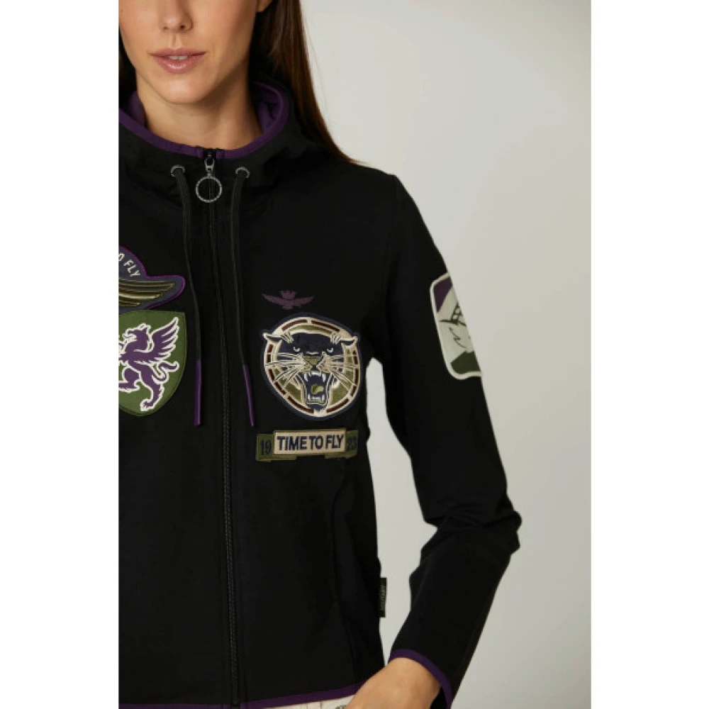 aeronautica militare Ritssluiting Sweatshirt met Embleem Patches Black Dames