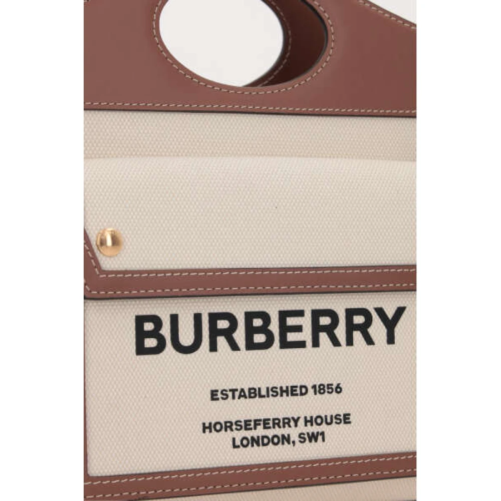 Burberry Canvas Handtas met Bruin Leren Afwerking en Horseferry Print Brown Dames