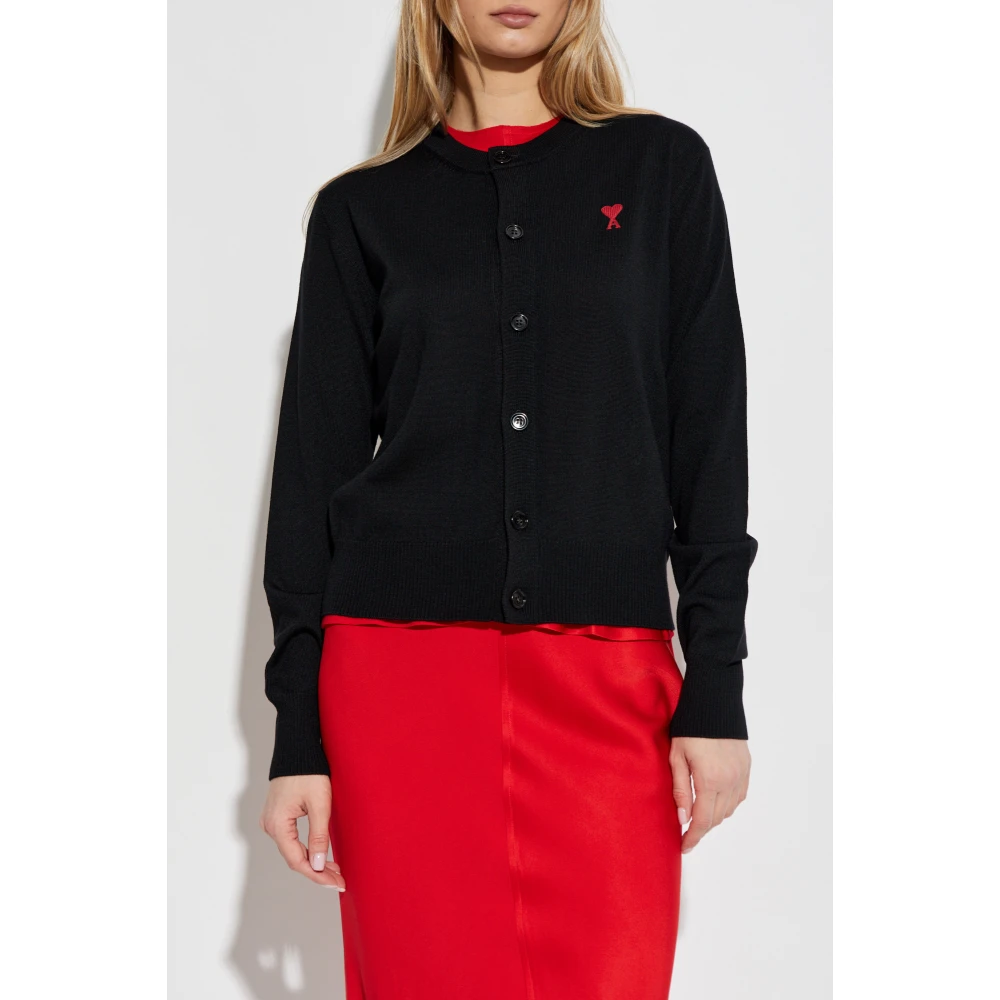 Ami Paris Wol wollen cardigan met logo Black Dames